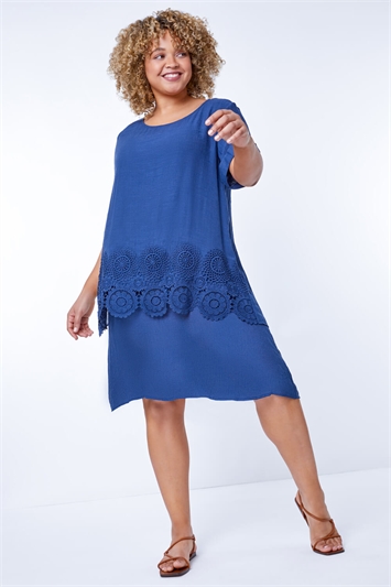 Navy Curve Lace Trim Tunic Dress, Image 2 of 5