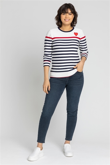 Ivory Heart Embroidered Stripe Print Jumper, Image 3 of 5
