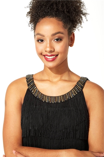 Sequin Neckband Fringe Maxi Dress