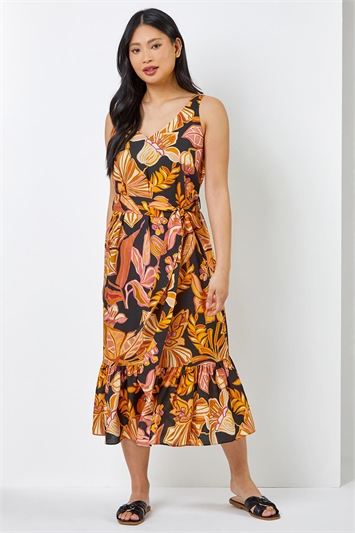 Rust Petite Floral Print Tiered Dress, Image 5 of 6