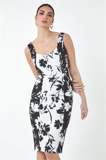 Black Floral Corset Detail Stretch Dress