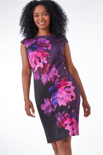 Black Petite Floral Print Premium Stretch Dress