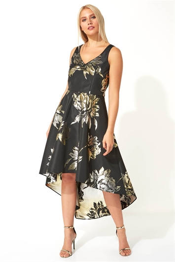 Black Jacquard Rose Gown Dress