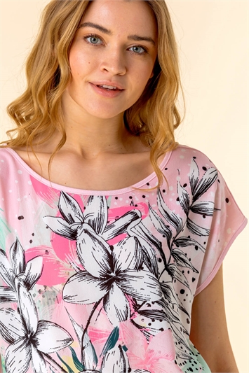 Light Pink Floral Placement Print Top