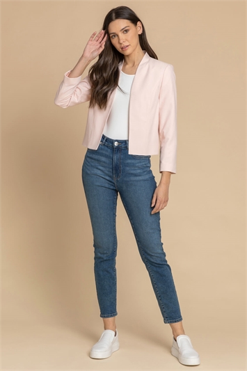 Pink Cropped High Collar Crepe Jacket, Image 3 of 4