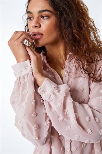 Light Pink Textured Spot Button Up Blouse, Image 1 of 5