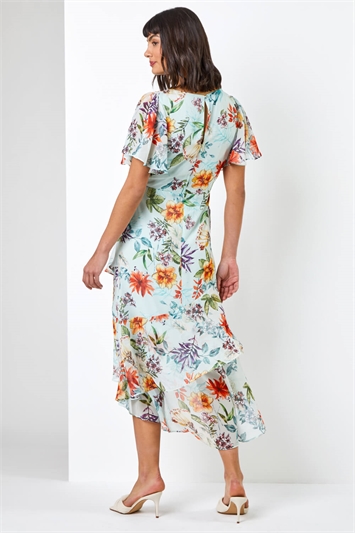 Sage Floral Frill Tiered Midi Dress, Image 2 of 5