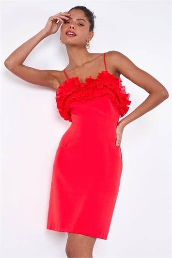 Red Frill Detail Stretch Dress