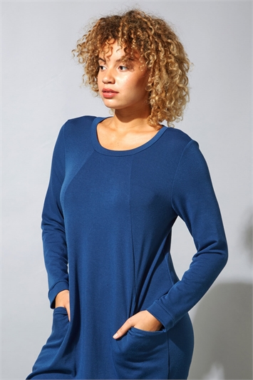 Front Pocket Long Sleeve Cocoon Dress