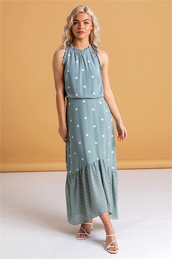 Sage Tiered Multi Spot Print Dress, Image 3 of 5