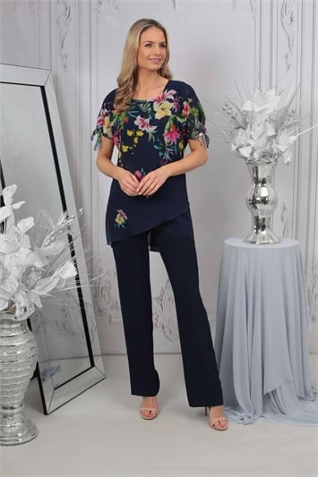 Blue Julianna Floral Print Trouser Suit Set
