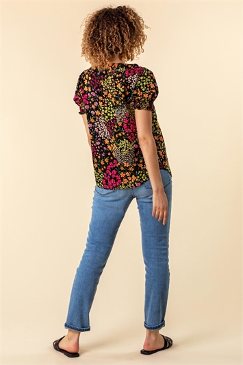 Multi Floral Print Frill Detail Blouse, Image 3 of 6