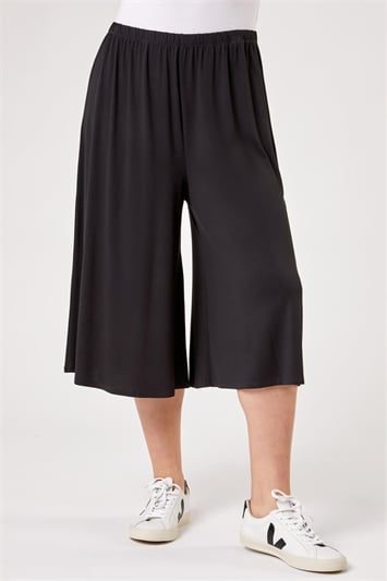 Black Curve Plain Culotte Trousers, Image 1 of 4