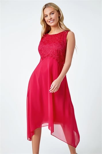 Pink Petite Lace Bodice Dress