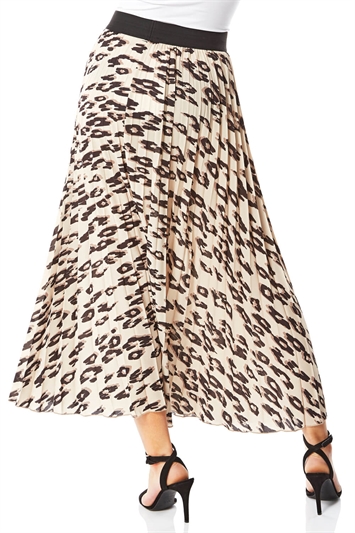 Brown Animal Print Pleated Maxi Skirt, Image 2 of 3