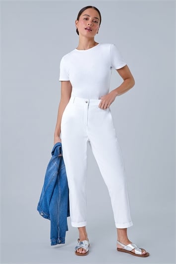 White Petite Cotton Blend Stretch Chino Trousers