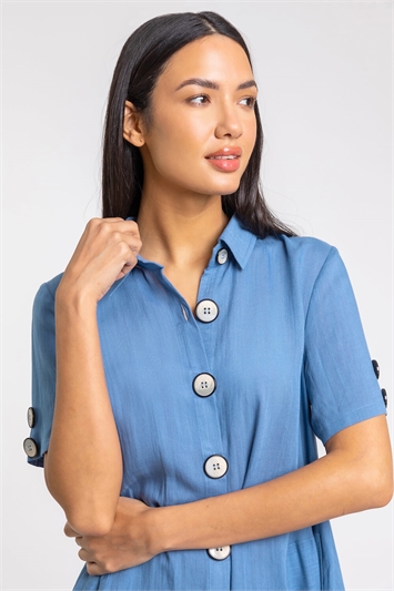 Denim Asymmetric Button Detail Pocket Shirt, Image 4 of 4