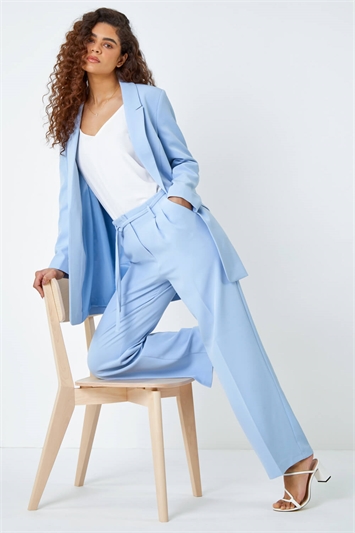 Blue Crepe Stretch Straight Leg Trousers