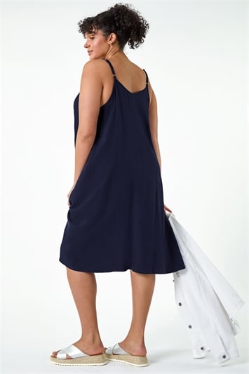 Blue Curve Strappy Cotton Pocket Dress