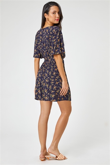 Navy Ditsy Floral Print Playsuit , Image 2 of 2