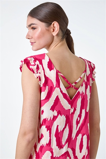 Pink Abstract Border Print Frill Sleeve Vest