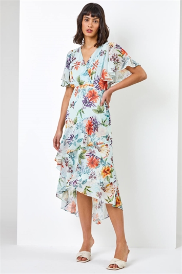 Sage Floral Frill Tiered Midi Dress, Image 3 of 5