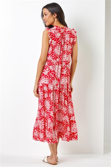 Red Ditsy Floral Print Frill Detail Maxi Dress, Image 2 of 5