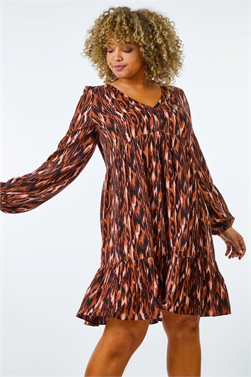 Red Curve Animal Tiered Tunic Dress