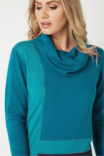 Teal Colour Block Tunic , Image 3 of 4