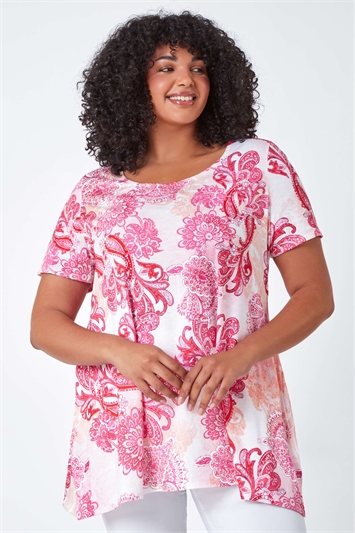 Pink Curve Paisley Back Bar Stretch Top