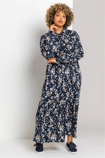 Navy Curve Ditsy Floral Shirt Dress, Image 3 of 4