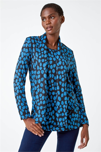 Blue Spot Print Tunic Top And Scarf