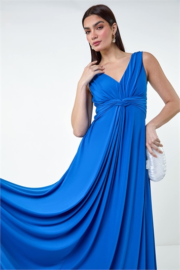 Blue Plain Knot Front Maxi Dress