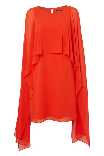 Chiffon Cold Shoulder Sleeve Dress in Orange - Roman Originals UK