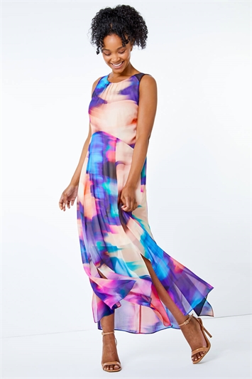 Blue Petite Abstract Print Maxi Dress, Image 4 of 5