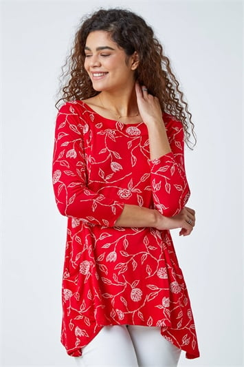 Red Floral Print Swing Stretch Top