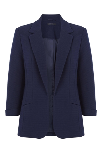 Navy Ribbed 3/4 Sleeve Roll Cuff Jacket, Image 6 of 6