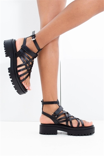 Black Block Heel Strappy Sandal