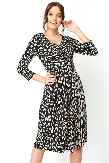 Pink Animal Print Fit And Flare Dress