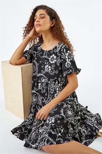 Multi Paisley Floral Tiered Smock Dress
