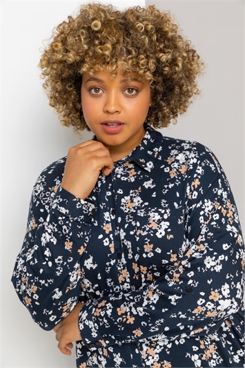 Navy Curve Ditsy Floral Print Shirt, Image 4 of 4