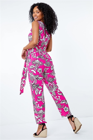 Pink Petite Wrap Front Belted Jumpsuit, Image 3 of 5