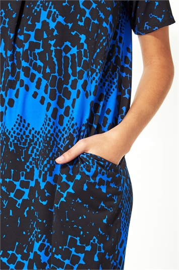 Royal Blue Abstract Print Cocoon Dress, Image 4 of 5