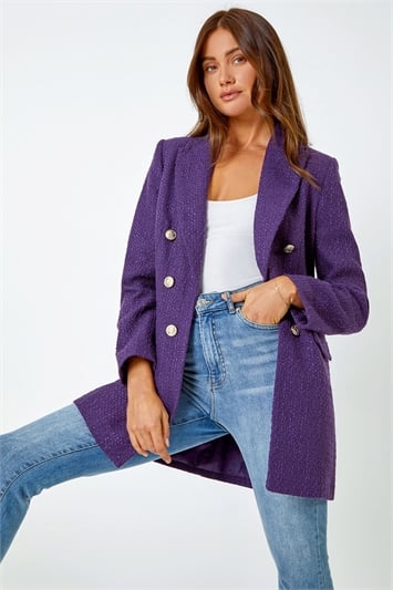 Purple Tailored Longline Boucle Jacket