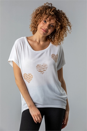 Ivory Foil Heart Print Lounge T-Shirt
