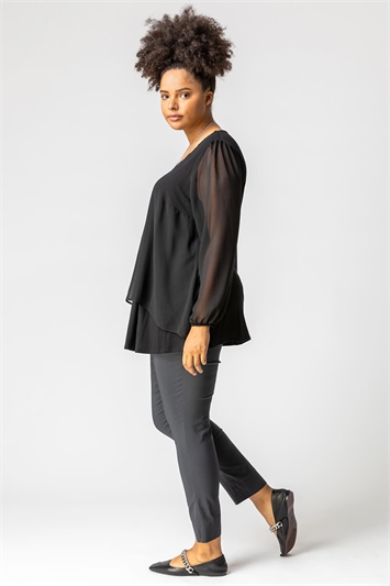 Black Curve Chiffon Top With Necklace, Image 2 of 4
