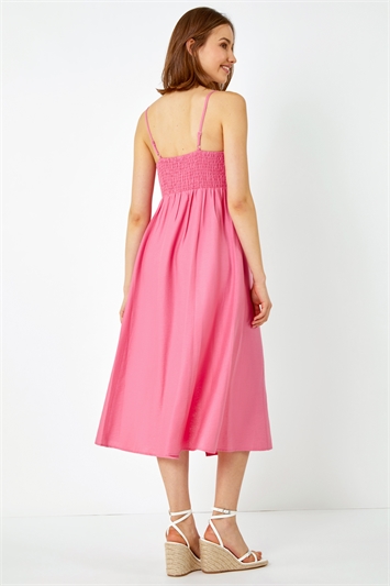 Pink Sleeveless Gathered Midi Dress