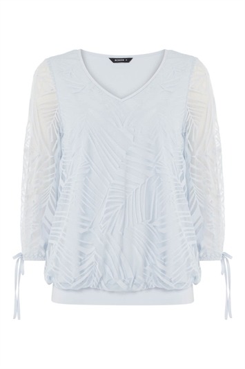 Light Blue Burnout Tie Sleeve Overlay Top, Image 4 of 8