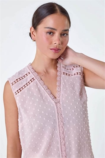 Pink Petite Spot Print Lace Tunic Top