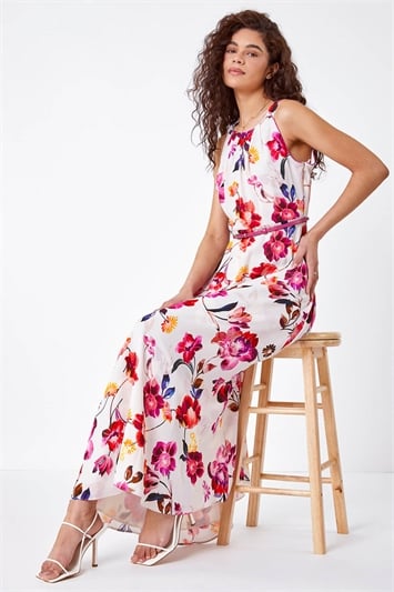 Multi Floral Belted Maxi Dress
